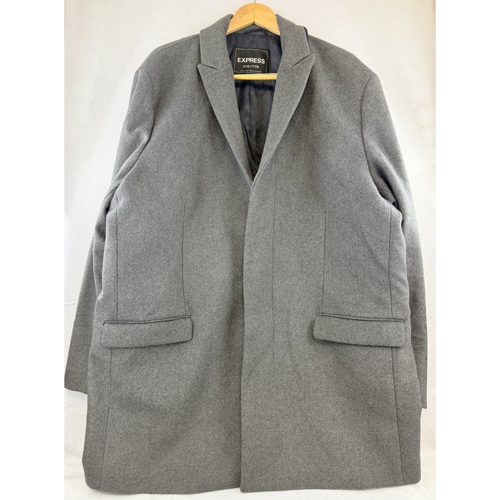 Express Men's Wool Blend Classic Topcoat Size XXL 2XL Gray 3 Hidden Buttons EUC - Picture 4 of 16